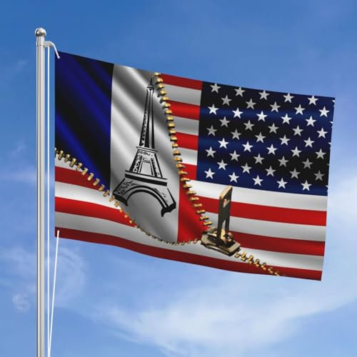 Drapeau Américain Des États-Unis Et Drapeau Français De La France 90X150Cm Extérieur Drapeaux Avec 2 Oeillets Métalliques Drapeau Paysage Traditionnel Jardin Signe Décoration Pour Porche Pelouse
