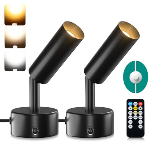 Lamptobe 5 W Applique Murale Interieur avec Interrupteur et Prise,Lot de 2 spots LED d'intérieur pour plantes et tableaux 3 000 K/4000 K/5000 K pour éclairage d'accentuation ou d'œuvres d'art