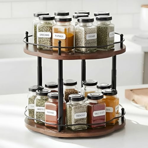 Yowikuw Gewürzregal Holz drehbar Drehteller, 2-stufiger küchen Organizer | höhenverstellbar, Lazy Susan für Schrank, Speisekammer, Arbeitsplatte, Esstisch, 30,5cm, Küche Aufbewahrung & Organisation