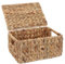 FEIALNDUO Paniers rectangulaires en osier avec couvercle, panier de rangement en jonc de mer pour la maison et le bureau (naturel, taille S)