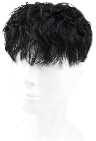 Tingyilan Herren Natürliche Lockige Haartopper Echtes Echthaar Dünne Haut PU Basis mit Clip In Haar Toupet Remy Haarteil 4 Clips Haarersatz Toupet,Schwarz,18x20cm