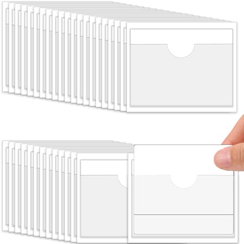 120 Stück Etikettenhalter Selbstklebend 10 x 6cm Beschriftungsfenster Visitenkartenhüllen Selbstklebend mit oberer Öffnung Transparent Wasserfest und Robust für Büro Schule Park Zuhause Sortieren