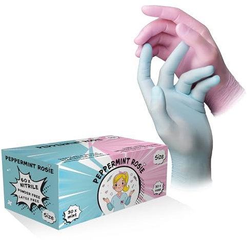 AMPRI Nitrilhandschuhe, mint, rosa, Farbenmix, 60 Stück/Box, Größe M, puderfrei, Style Peppermint Rosie: Nitril Einmalhandschuhe, Einweghandschuhe in den Größen XS, S, M, L, XL