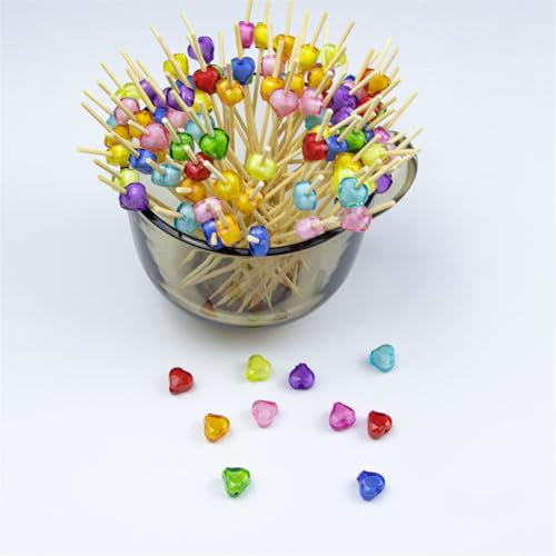 Cocktailspieße Fingerfood Spieße 100pcs Holz Obstspieß Cocktail Deko Cocktail Sticks mit Acrylperle für Antipasti Grill Snacks, 12CM