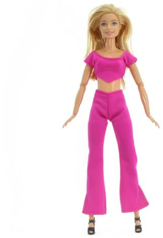 NHQZ Vestiti per bambola Barbie, top rosa e pantaloni, set per travestimenti da festa e accessori