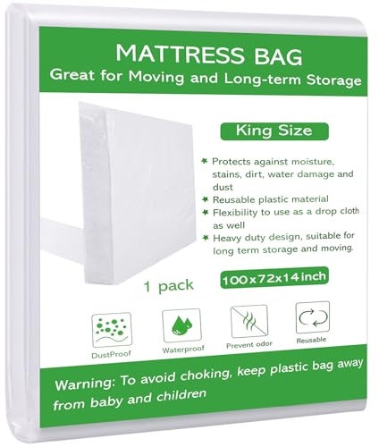 Dntorx King Size Mattress Bag for Moving and Storage, Waterproof Plastic Mattress Protector 2.76 Mil Heavy Duty Mattress Cover for Moving King Size – 255 X 180 X 35cm