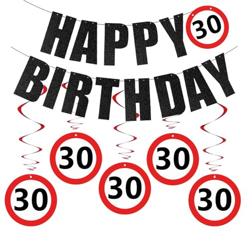 Affivia Verkehrszeichen Girlande 30 Geburtstag Deko Set, Verkehrsschild 30 Geburtstag Frauen Männer, Deko 30 Geburtstage Frau Mann,Luftschlangen 30. Geburtstage+30er Girlande, Geburtstagsdeko 30 Jahre