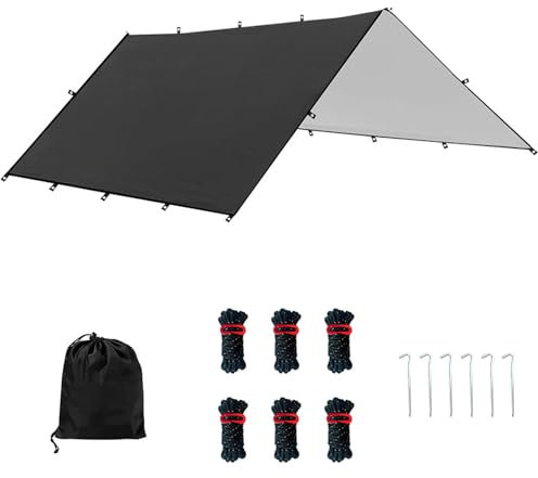 Trail Camping Tarp Shelter | Hammock Rain Fly Tent Tarp | Waterproof Outdoor Hiking Hammock Rain Fly | Portable Lightweight Anti UV Sun Shelter Tarpaulin for Camping Travel Beach with Bag