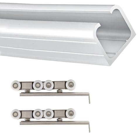 Kit Binario per Porta Scorrevole Kit ferramenta per Porta a Scomparsa con Set di binari scorrevoli, 24 32 36 48 60 75 80 Pollici Kit Rullo per Binario per Porta Scorrevole da soffitto e pare