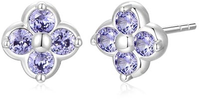 PHNIBIRD Ohrstecker Silber 925 Damen Süß Kleeblatt Ohrringe mit Tansanit Hypoallergen Ohrringe für Mädchen