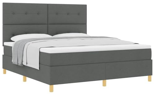 vidaXL Boxspringbett mit Kopfteil Dunkelgrau 180 x 200 cm Stoff | Eine top Matratze für deinen perfekten Schlaf, Coole, dunkelgraue Farbe, die richtig schick aussieht, Total easy – einfach