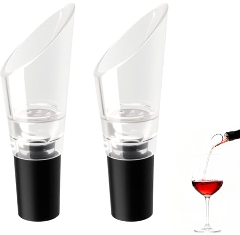 2 Pack Wine Aerator Pourer Set, Premium Red Wine Decanter Aerating Spout | No-Drip No-Spill Wine Pourer, Enhances Flavor, Aroma & Taste Instantly for Red Wine Bottles, Best Gift for Wine Lovers, Black