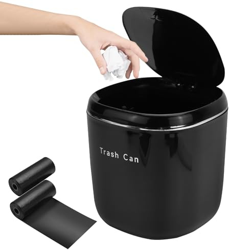 FAELNK Tischmülleimer Klein mit Deckel Aufpoppen Kosmetikeimer Schwarz | Mini Tischmülleimer mit Deckel Tischabfalleimer Klein 2.5L Papierkorb für Schlafzimmer Bad Büro Kosmetikeimer Mistkübel