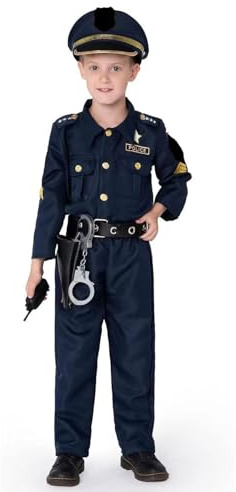 Kids Police Costume - 7 Pcs Police Officer Outfit Dress Up Includes Shirt, Pants, Whistle, Belt, Handcuffs, Police Id Fancy Policeman Costume Set For Boys & Girls (Blue, 2-3 Years)