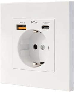 NANOCABLE 10.35.0011 Schuko-Steckdose mit 1 x USB-A QC 3.0 + 1 x USB-C PD - MAX. 3,4 A, Weiß