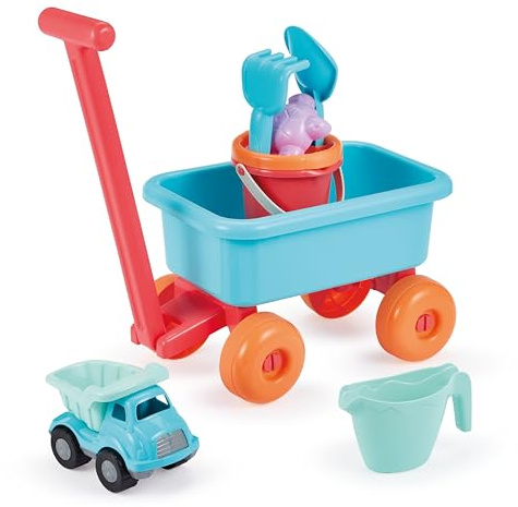 Ecoiffier - Strandwagen für Kinder mit Richtungsgriff – Eimer Gießkanne Formen inklusive Fahrzeug – ab 18 Monaten – Spielzeug für Kinder – 524