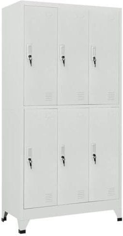 NIVVHOH Schließfachschrank mit 6 Fächern, Aufbewahrungsschrank Büroschränke Allzweckschrank spind Schrank Geeignet für Werkstatt Unternehmen Schule Schlafzimmer Stahl 90x45x180 cm Grau