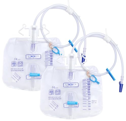 2000 ml Sacca di Drenaggio Urine con Valvola Antireflusso e Rubinetto di Scarico a T con Tubo e Lacci, Sacca per Catetere Sacca per Urina Sacca di Drenaggio per Urina per Uomo Donna Paziente Incinta