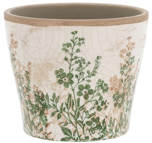 Shudehill Giftware Ceramic Botanical Floral Plant Pot, Small, Rustic Country Style, Natural Garden Home Décor