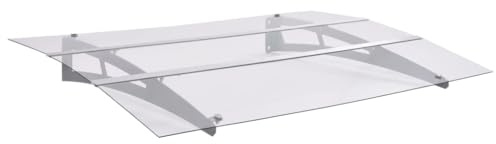 Kaloriko Marquesina para puerta plateada transparente, 120 x 90 cm, policarbonato con plancha de acero, resistente a la intemperie, protección UV, accesorios de montaje, ideal para puerta de casa