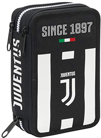 Juventus Coaches FC 3-Fach Federmäppchen, Weiß & Schwarz, Stöckig mit Schulzubehör: Farbstifte, Stifte …