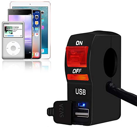 GOFORJUMP Interruttore luci Manubrio Rosso Universale Pulsante ON/off Interruttore fari Moto con Caricatore USB Accessorio Moto