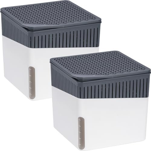 WENKO 2 x Raumentfeuchter Mod. Cube, Luftentfeuchter reduziert Schimmel & Gerüche, Auffangschale mit 2 x 1 kg Granulatblock, nachfüllbar, fasst bis zu 1,6 l Feuchtigkeit, 16,5 x 15,7 x 16,5 cm, Weiß