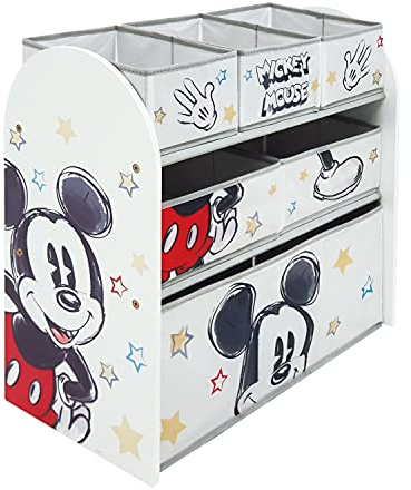 ARDITEX Disney Mickey Mouse Classic Wooden Toy Organizer with 6 Storage Bins by Nixy Children
