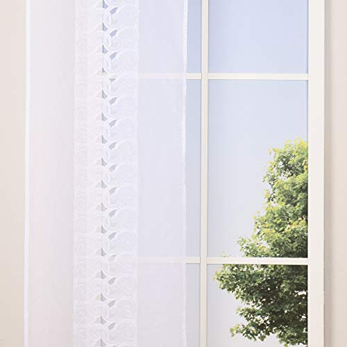 SCHÖNER LEBEN. Stickpaneel Flächenvorhang Meterware mit Stickerei Schnörkel Wellenrand weiß 60cm breit