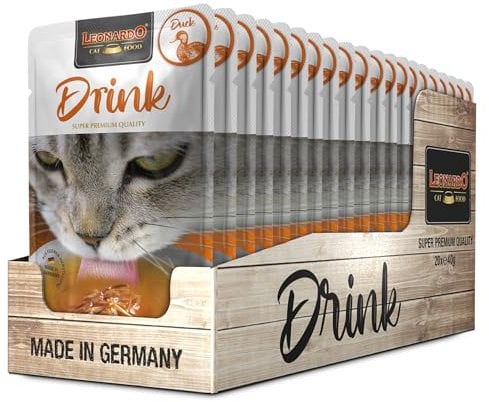LEONARDO Drink Duck [20x40g Multipack Sorte Ente] Katzendrink | getreidefreie Fleischbrühe mit Fleischstreifen | Ergänzungsfuttermittel für Katzen