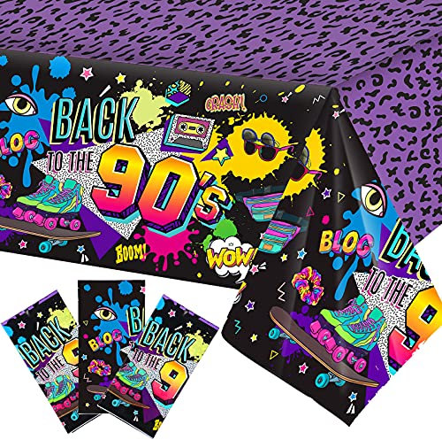 Kasyat 3 Pcs 90s Party Decorations Back to the 90s Tablecloth Large 90's Themed Party Tablecover Plastic Throwback Birthday Tablecloth for 1990s Throwback Event and Birthday Supplies,108 x 54 Inches