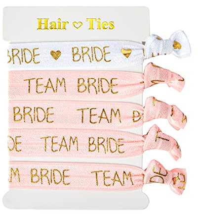 AIBAOBAO 5 Stück Braut Armbänder, 4 Team Bride + 1 Bride Braut Accessoires für Junggesellenabschiede Party, Hochzeitsaccessoires, Brautjungferngruppen, Braut Weiss Elastisch mit Goldener Schrift
