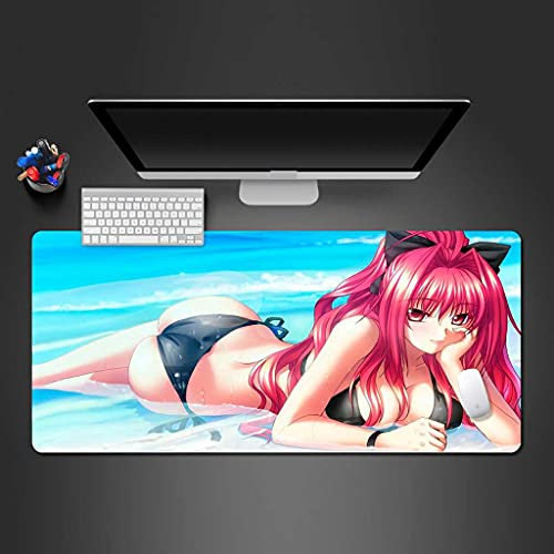 KJXNED - Tapis de Souris Gaming XXL 1000x500 mm Dessin Animé Fille De Plage Gamer Mouse Pad Surface Antiderapant Base en Caoutchouc Antidérapante pour Gamer PC et Ordinateur Portable
