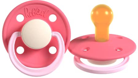 Rebael Fashion Schnuller | Naturkautschuk/Latex | Hergestellt in Dänemark | BPA-Frei | Sauger in Kirschform | Hot Pearly Flamingo, Größe 2 (6+ Monate)