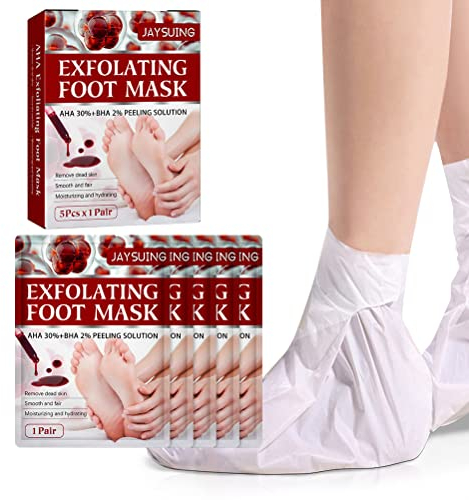 Fußmaske Hornhaut Socken 5 Paar - Hornhaut Entfernung Fussmaske, Feuchtigkeitsspendende Fußmaske Fruchtsäuren, Hornhautentferner Socken für trockene Füße und rissige Fersen - Natürlich Fußpflege