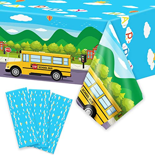 3 Stück Schulbus Tischdecke Schulanfang Party Tischdecke für Schule Bus Thema Party Supplies Tischabdeckung Tischdekorationen für Kindergarten Abschlussfeier Dekorationen Schule Bus Themenparty