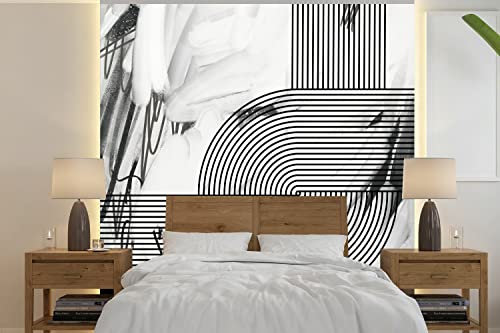 MuchoWow Papier peint Abstrait - Rayures - Noir - Blanc Papier peint photo 220x220 cm Papier peint imprimé