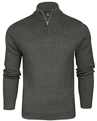 Xact Men’s Cotton Rich Regular Fit Quarter Zip Jumper, 1/4 Zip Pullover Sweater, Smart Casual Knitwear for Men, Classic Zip Neck Pullover (Dark Grey Marl) XXL