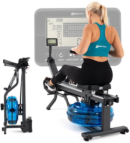 Hop-Sport HS-160WR Hydro Wasser Rudergerät für zuhause klappbar & platzsparend– Wasserrudergerät mit LCD-Computer, 6-Fach regulierbarem Wasserwiderstand inkl. Bodenschutzmatte