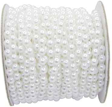 Perlengirlande Perlenband Weiß 1 Rolle 22m, Girlande mit 4mm Wachsperlen, Tischband Dekoband Hochzeits Tischdeko Party Dekoperle