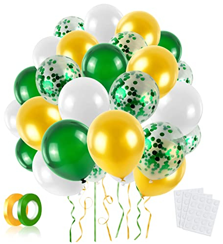 Luftballons Grün Gold Weiss Girlande Set,60 Stück 12 Zoll Geburtstag Konfetti Pailletten Ballons Langlebige Premium Naturlatex Helium Ballon für Dschungel Safari Garten Party Babyparty Hochzeit Deko