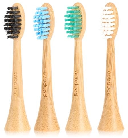 ponpace Bambus-Ersatz-Aufsätze für elektrische Zahnbürsten, 6 Stück, kompatibel mit Philips Sonicare (Wellen-Borsten)