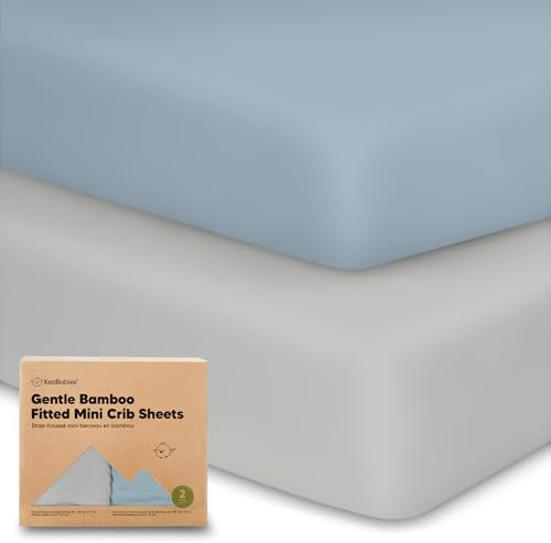 2 Pack Bio Bambú Sábanas de Cama tensada para Cuna - 97x66 Pack n Play Sábanas de Cama tensada Cama para bebé Transpirable Sábanas de Cama tensada, Playard Sábanas para niños y niñas (Steel)