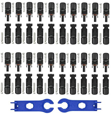 ARLI 20 Paar Solarstecker Stecker + Buchse 1500V für 2,5/4 / 6 mm² + Schraubenschlüssel Werkzeug Set Solarkabel Solarpanel Kabelstecker Solar Panel Kabel Anschlüsse Photovoltaik Steckverbinder
