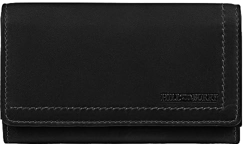 Hill Burry Damen Geldbörse Portemonnaie echt naturgegerbt Leder | viel Stauraum | Scheinfach | Münzfach| Brieftasche | Geldbeutel | Wallet | RFID Schutz Black