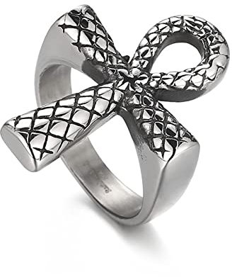 OIDEA Herren Ring Ankh Kreuz: Silber Retro Ägyptisch Unisex Ring aus Edelstahl Schmuck Geschenk für Damen Männer Geburtstag Jahrestag Größe 64