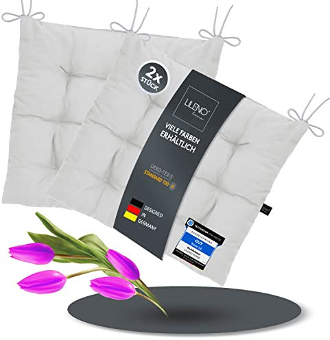 LILENO HOME 2er Set Stuhlkissen 34 Weiß (40x40x6 cm) - Sitzkissen für Garten, Küche oder Esszimmer - UV-beständige Indoor u. Outdoor Stuhlauflage als Stuhl-Kissen (Linda FUM)