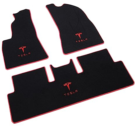 LOOM Passgenau für Tesla Model 3 Auto Fußmatten Original Factory Design All-Black Carpet Tesla Logo Stickerei