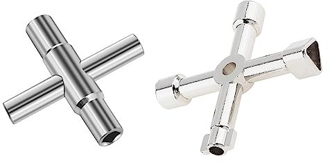 Omninmo 2 Pieces 4 Way Sillcock Key Plated Steel Water Keys Silver Multifunctional Faucets Key Wrench with 4 Way Utility Gas Meter Keys Faucet Wrench Tool for Opening Closing Sillcock or Spigots