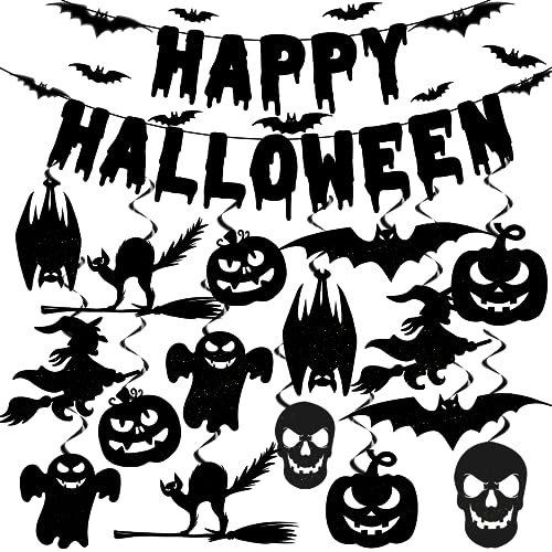 Halloween Office Decor, Halloween Party Decorations Include Halloween Banner and Hanging Swirls with Bat, Halloween Decorations for Office, Halloween Party Supplies